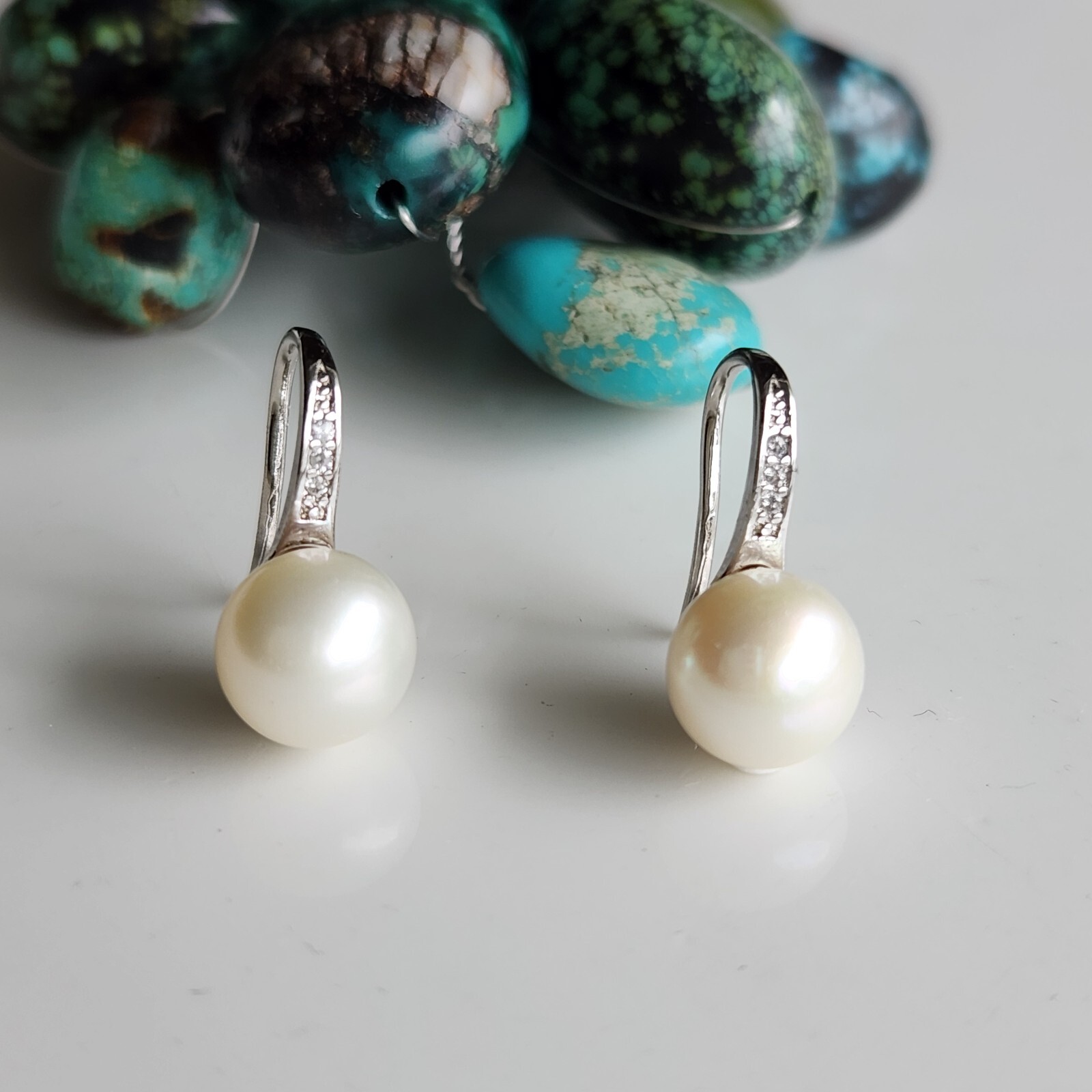 Natural White Pearl 8.5mm Hook Drop Earring in Solid Sterling Silver