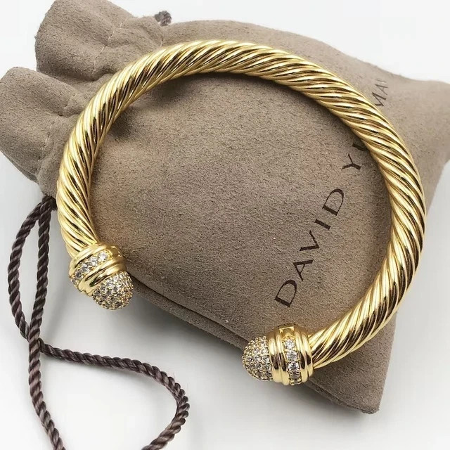 David Yurman 7mm Cable Cuff w/ 18K Gold bracele with Diamonds