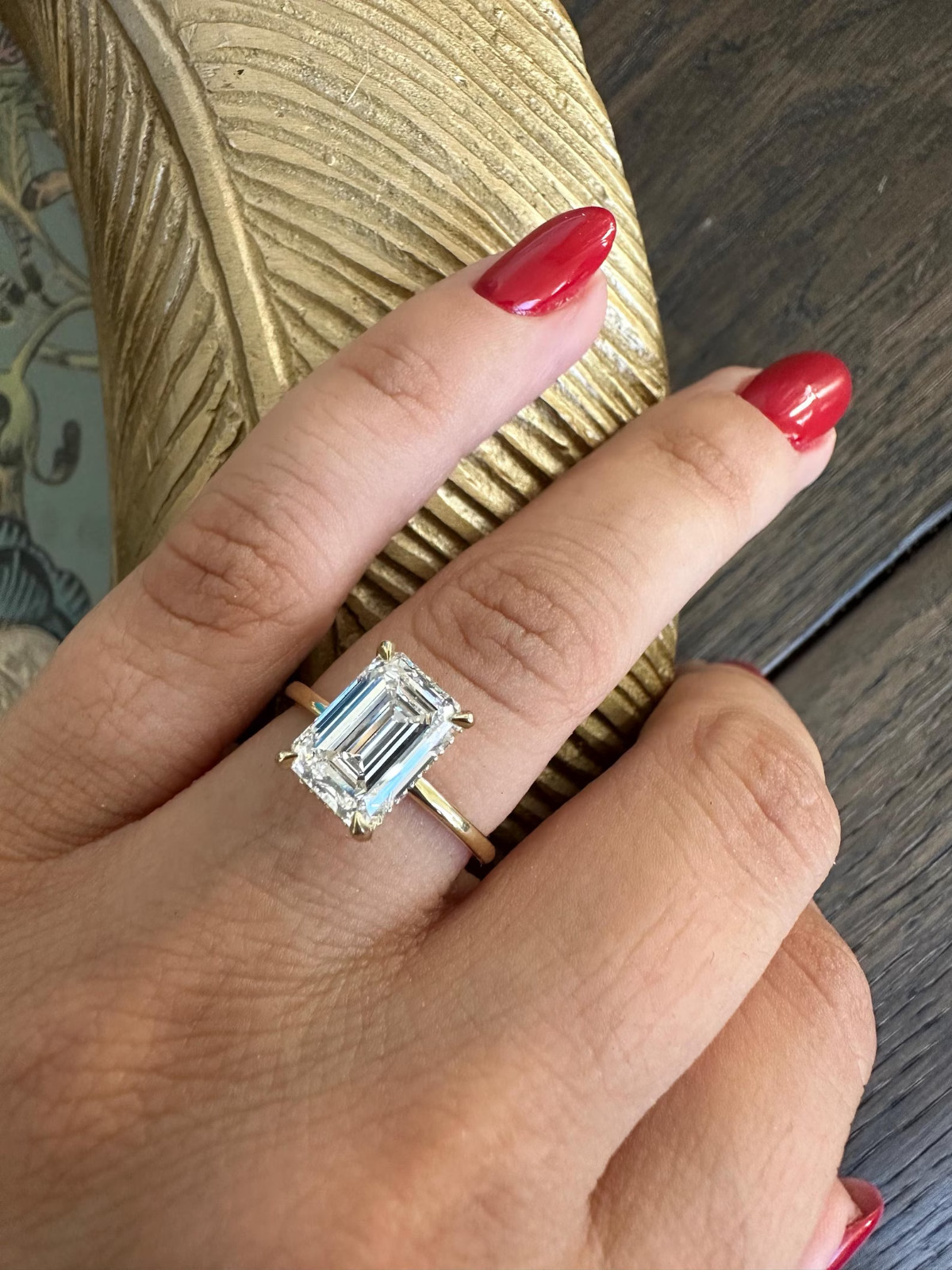 5.10Ct Emerald-Cut EF Lab Grown Diamond Hidden Halo Wedding Ring 14K Yellow Gold