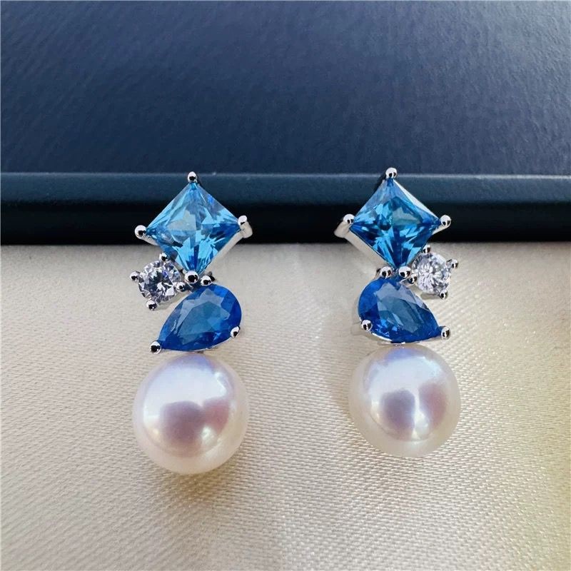 gorgeous pair of 9-10mm south sea round white pearl dangle earring 925s(t)