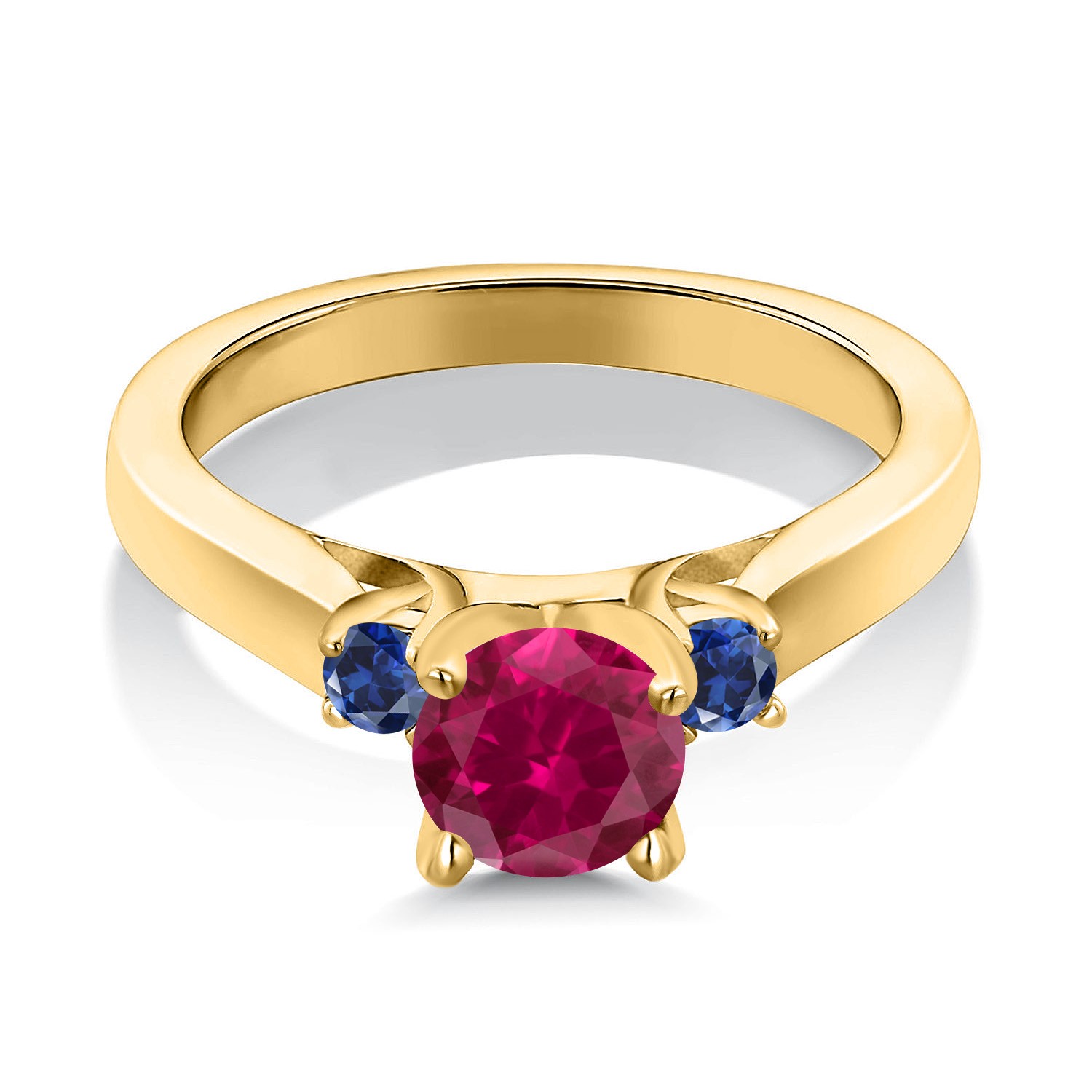 1.26 Created Ruby Created Sapphire 18K Yellow Gold Plated Silver Ring