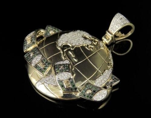 2Ct Round Cut Diamond Men’s Money Globe Pendant 14K Yellow Gold Plated