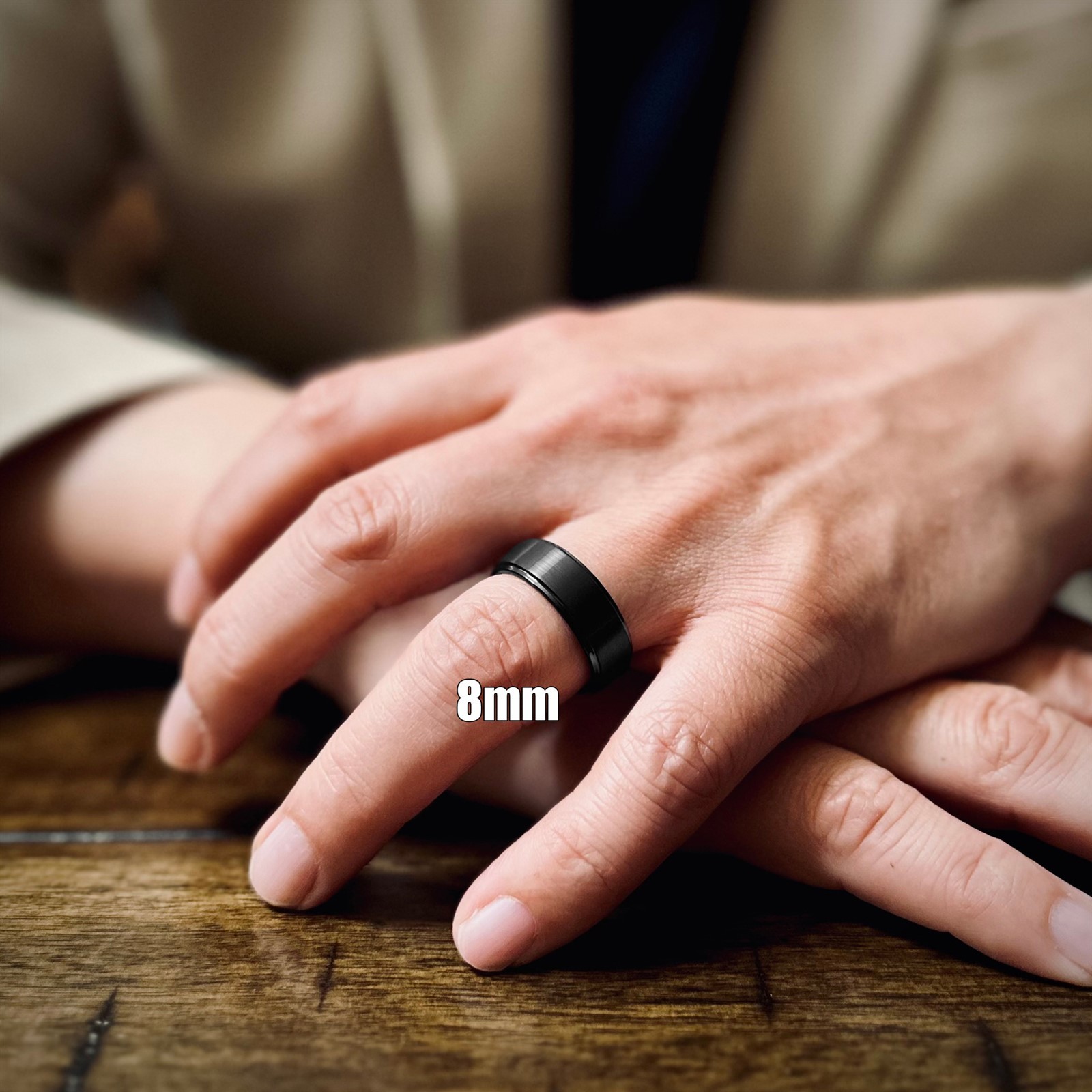 8mm Black Tungsten Brushed Stripe Step Edge Wedding Band Men’s Ring Size 5-15