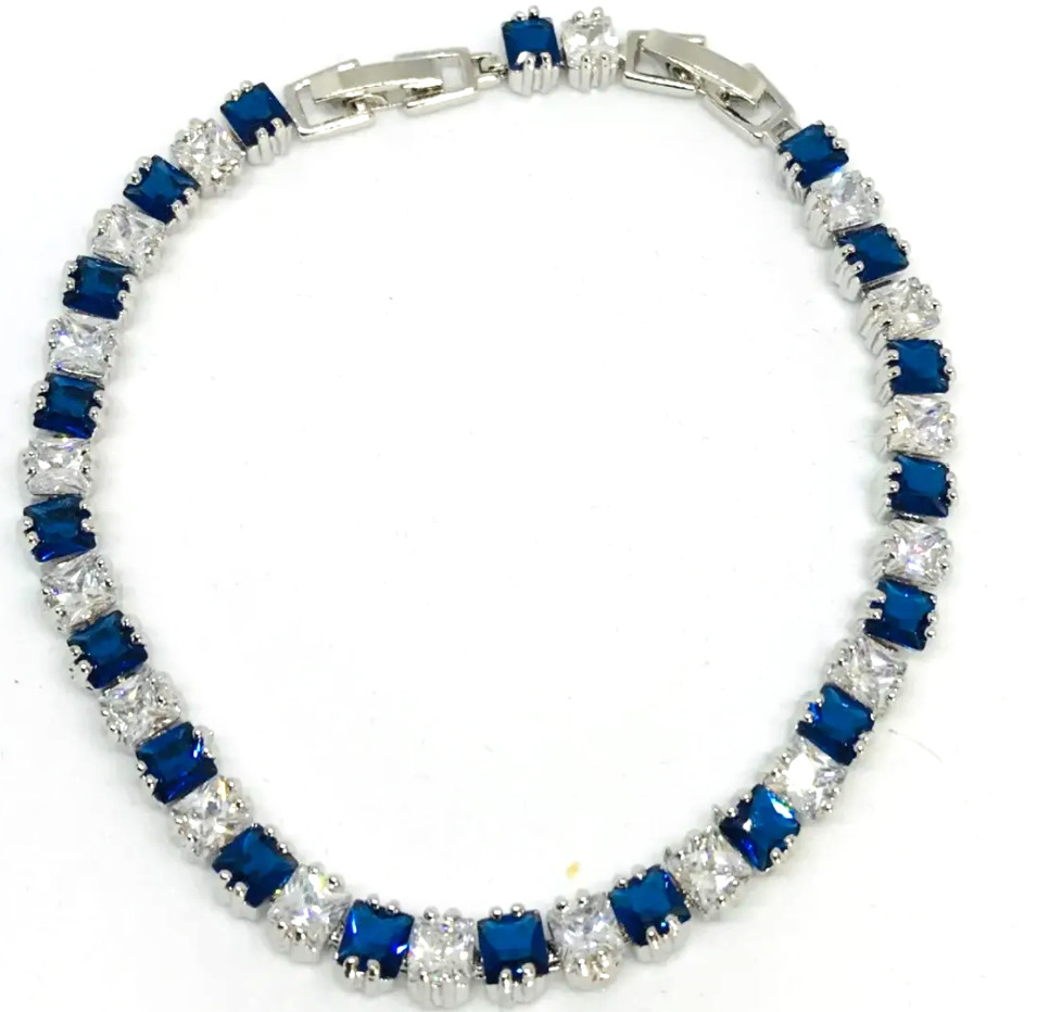 Solid Sterling Silver Blue Sapphire Tennis Bracelet Victorian Wedding Bracelet