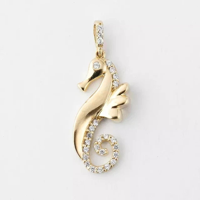 0.90Ct Lab Grown Diamond Round 14k Yellow Gold Plated Women’s Seahorse Pendant