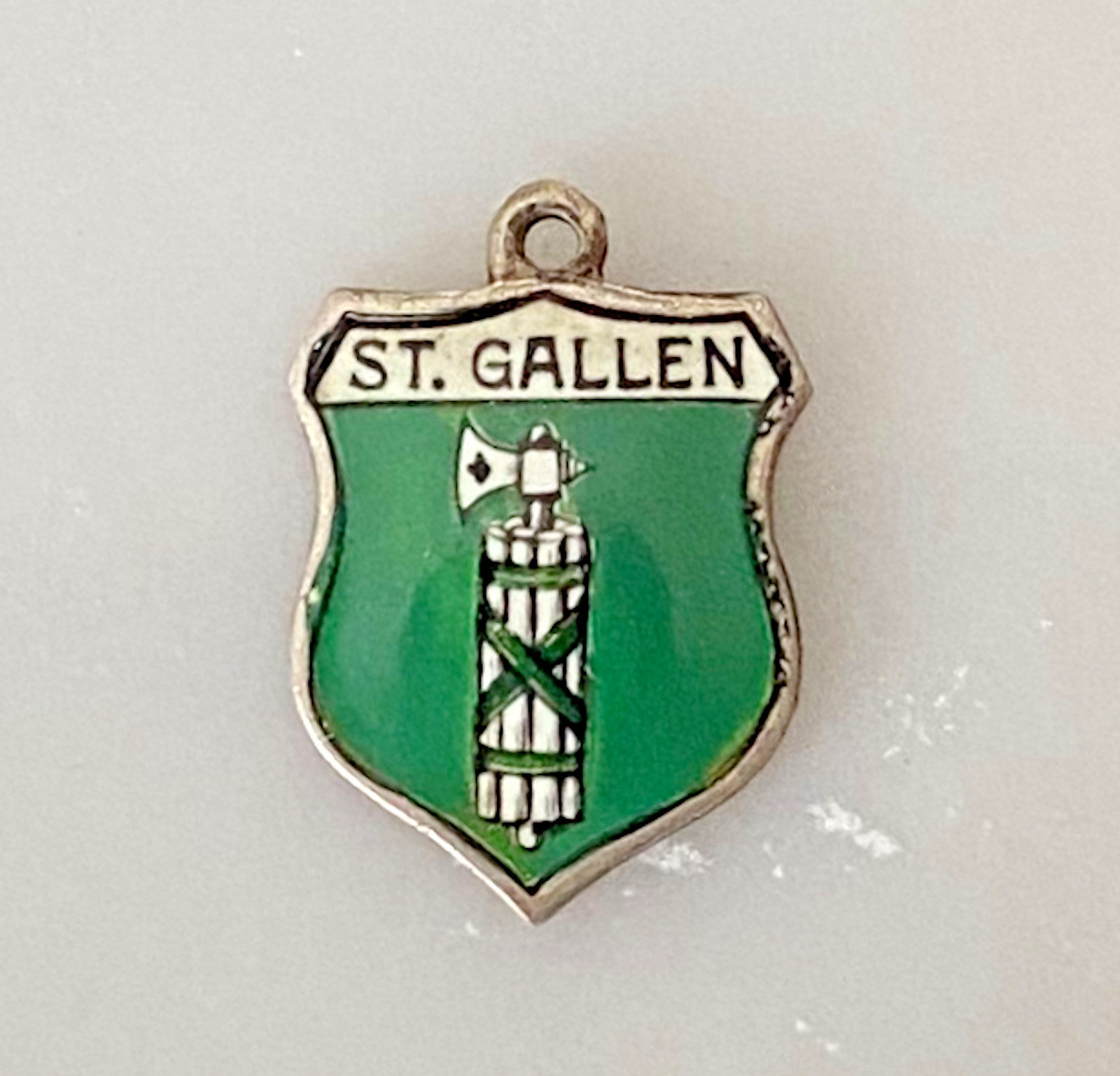ST GALLEN Switzerland Vintage Silver Enamel Travel Shield Charm RARE