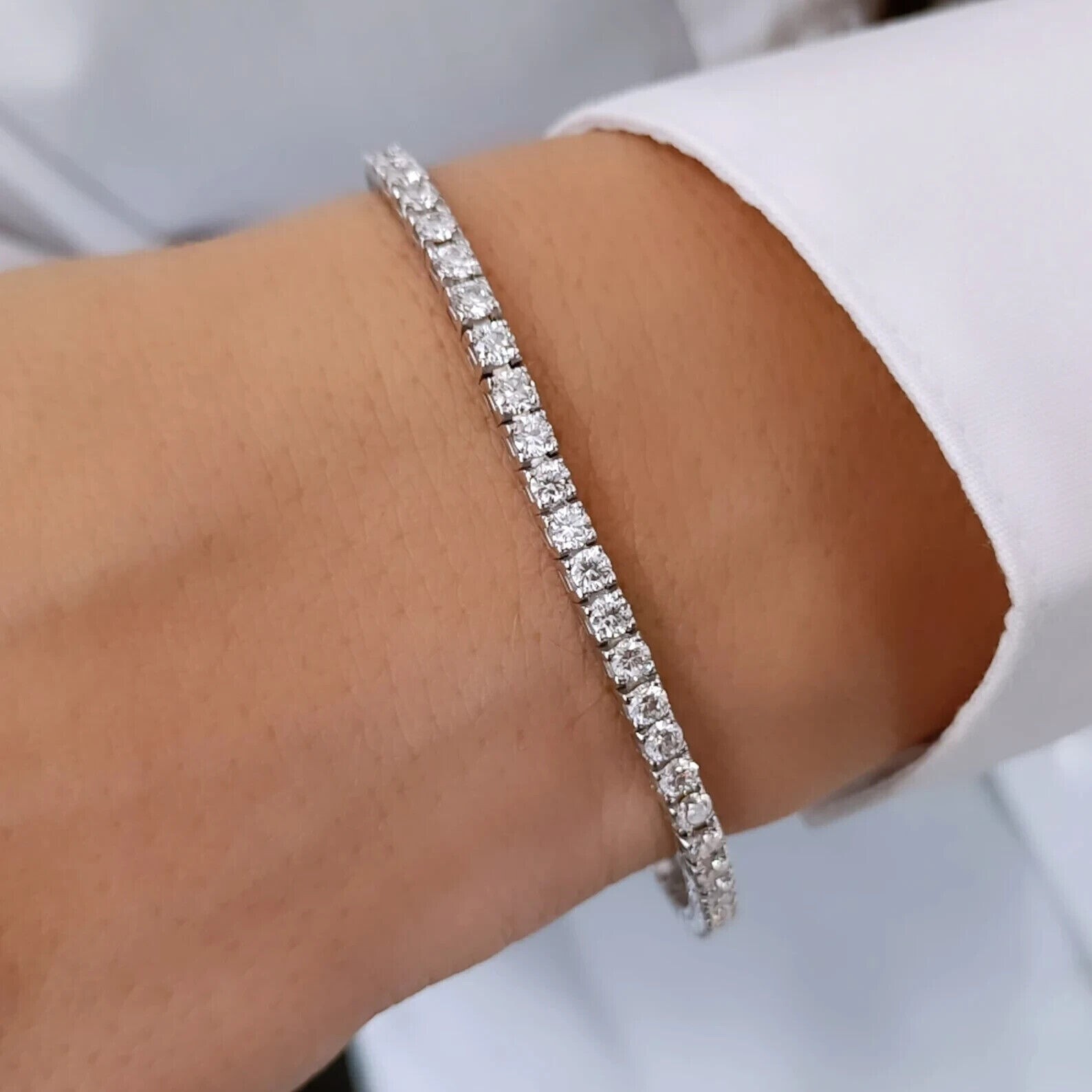 Girlfriend Gift Spcl Round Cut Lab Grown Diamond Tennis Bracelet In 925 Silver