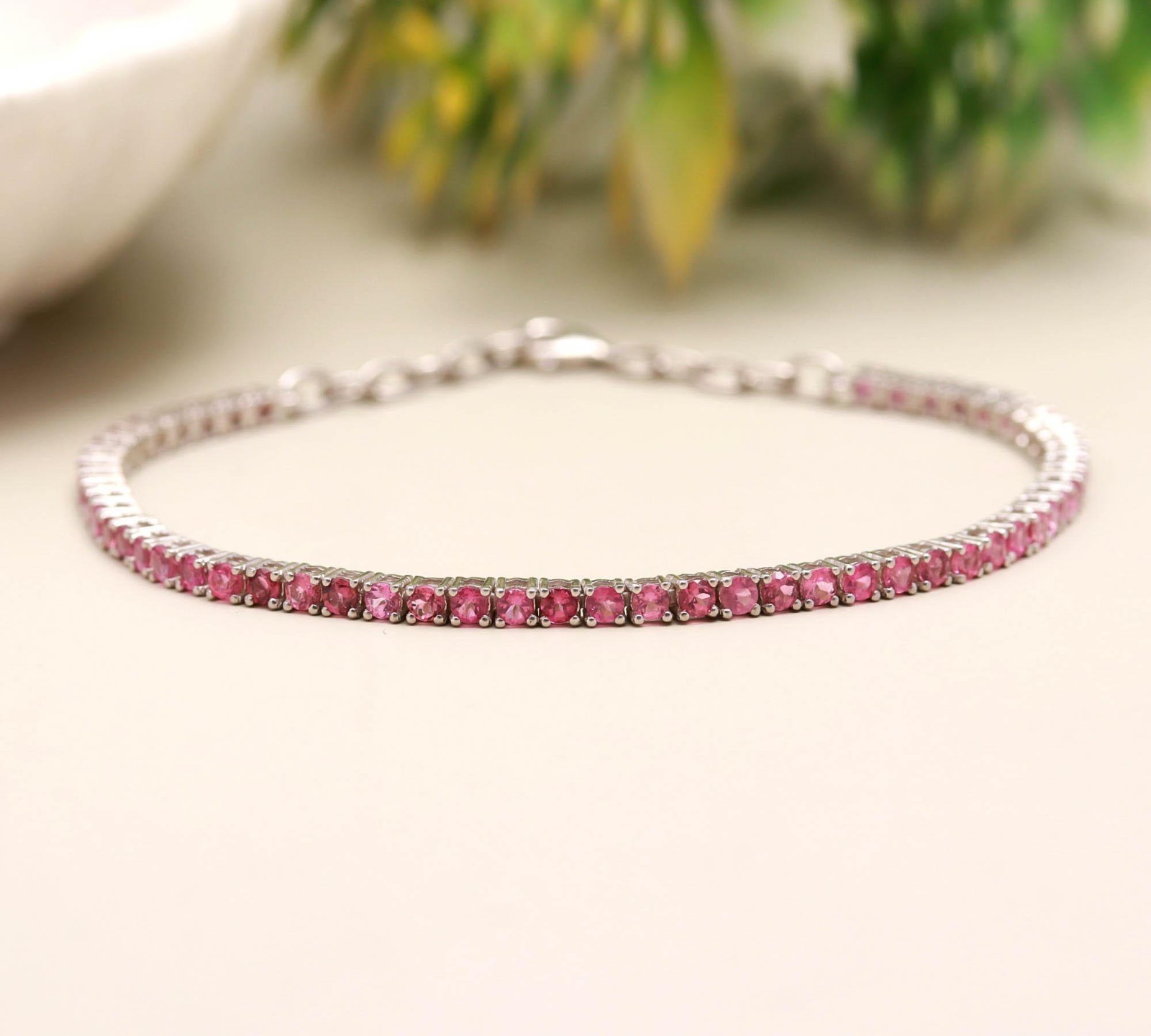 Pink tourmaline tennis bracelet 925 silver
