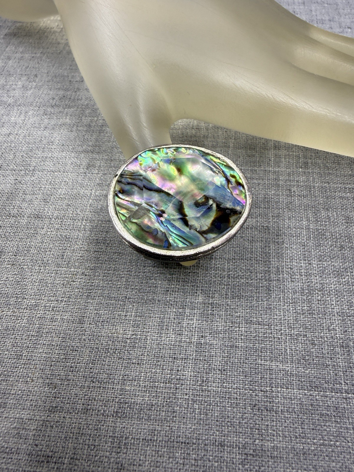Silpada Classic Rock Abalone Sterling .925 Saucer Dome Matte Ring R2760 Size 7