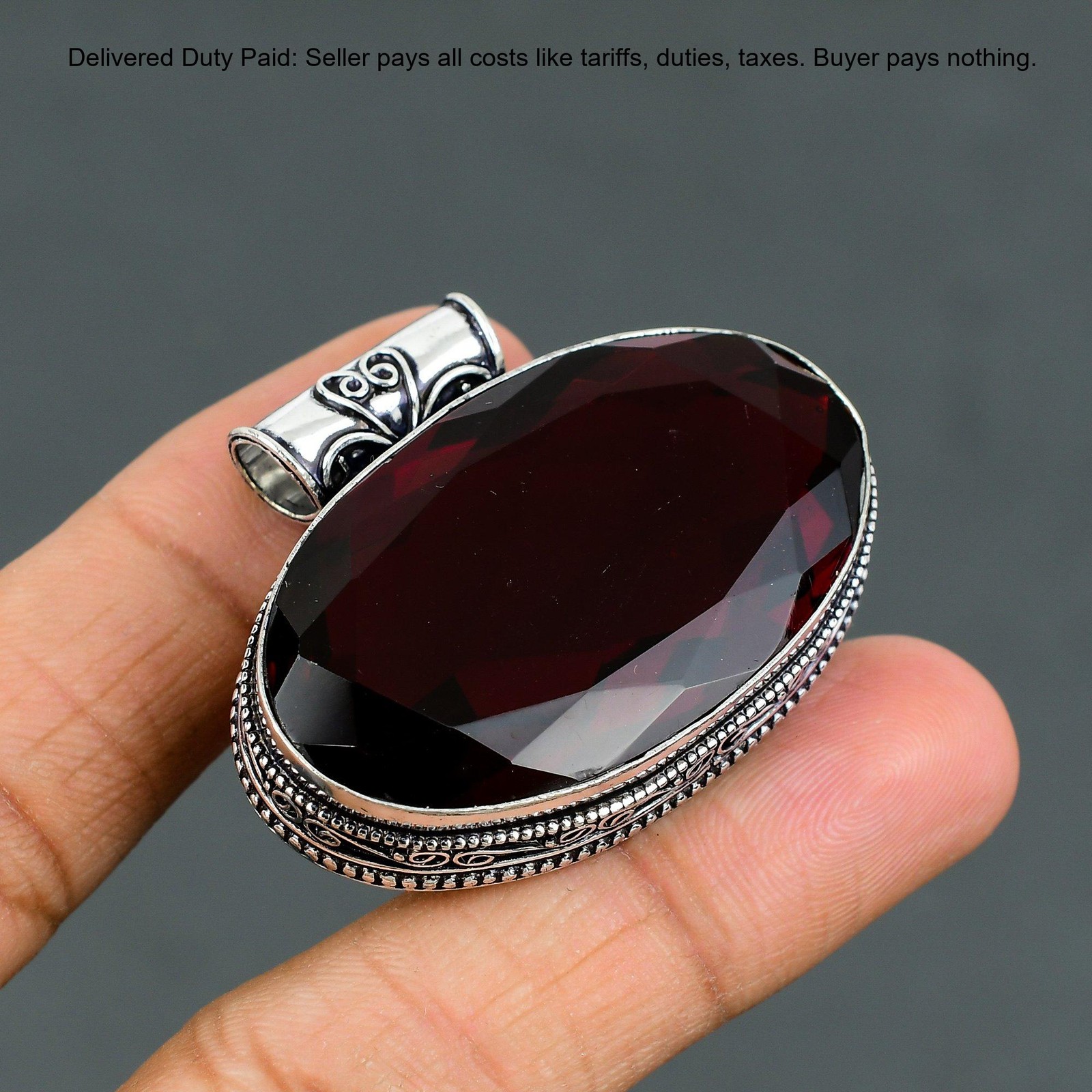 Natural Mozambique Garnet Vintage Unique January Bezel Pendant Sterling Silver