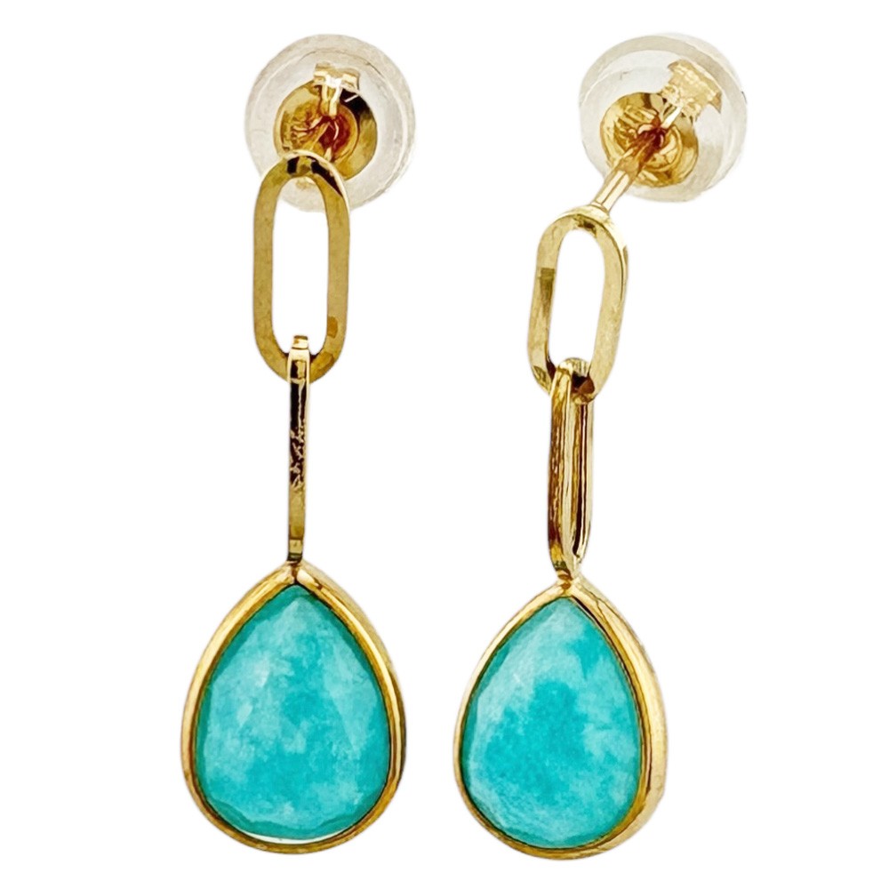 new no brand earring K10 yellow gold Amazonite