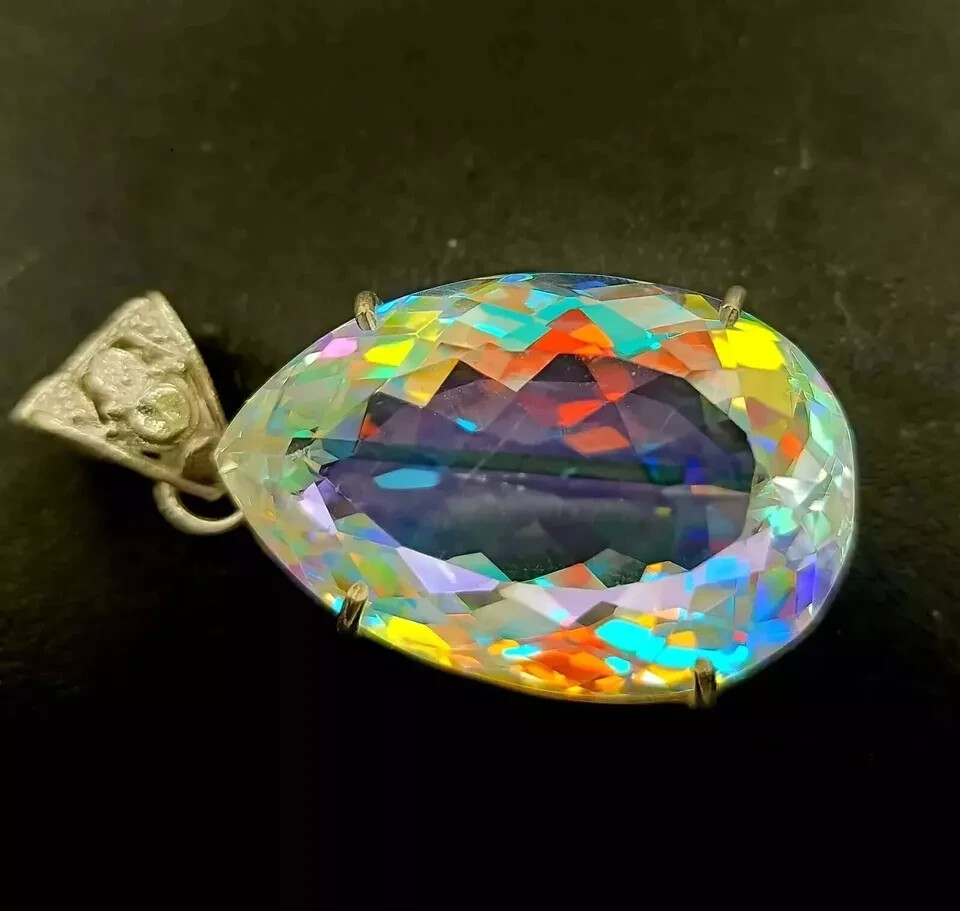 AA+ Natural Mystic Topaz Pendant 92.55 Ct+ Pear Cut 925 Solid Silver HG Gemstone
