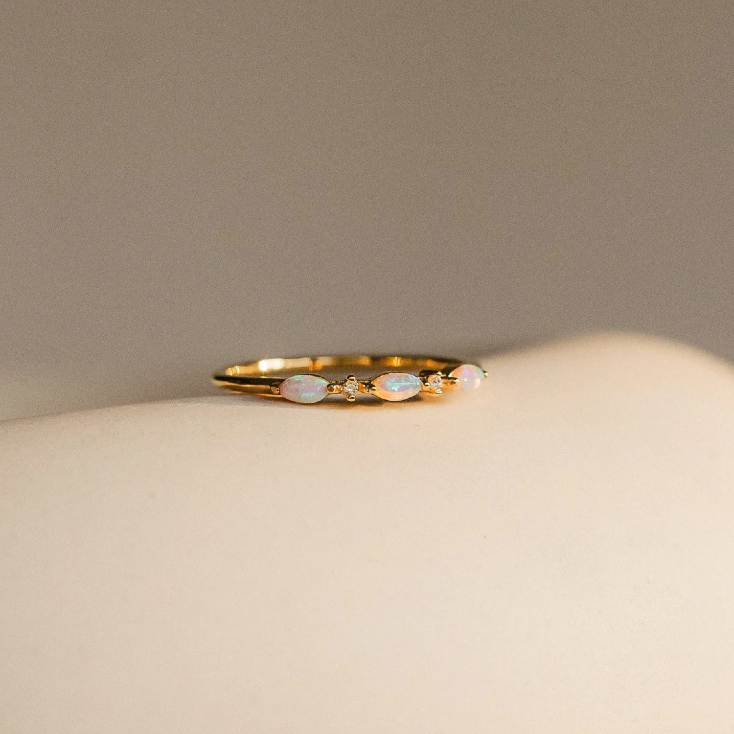 Delicate Dainty Opal Women’s Half Eternity Wedding Band Ring 14k Gold Finish
