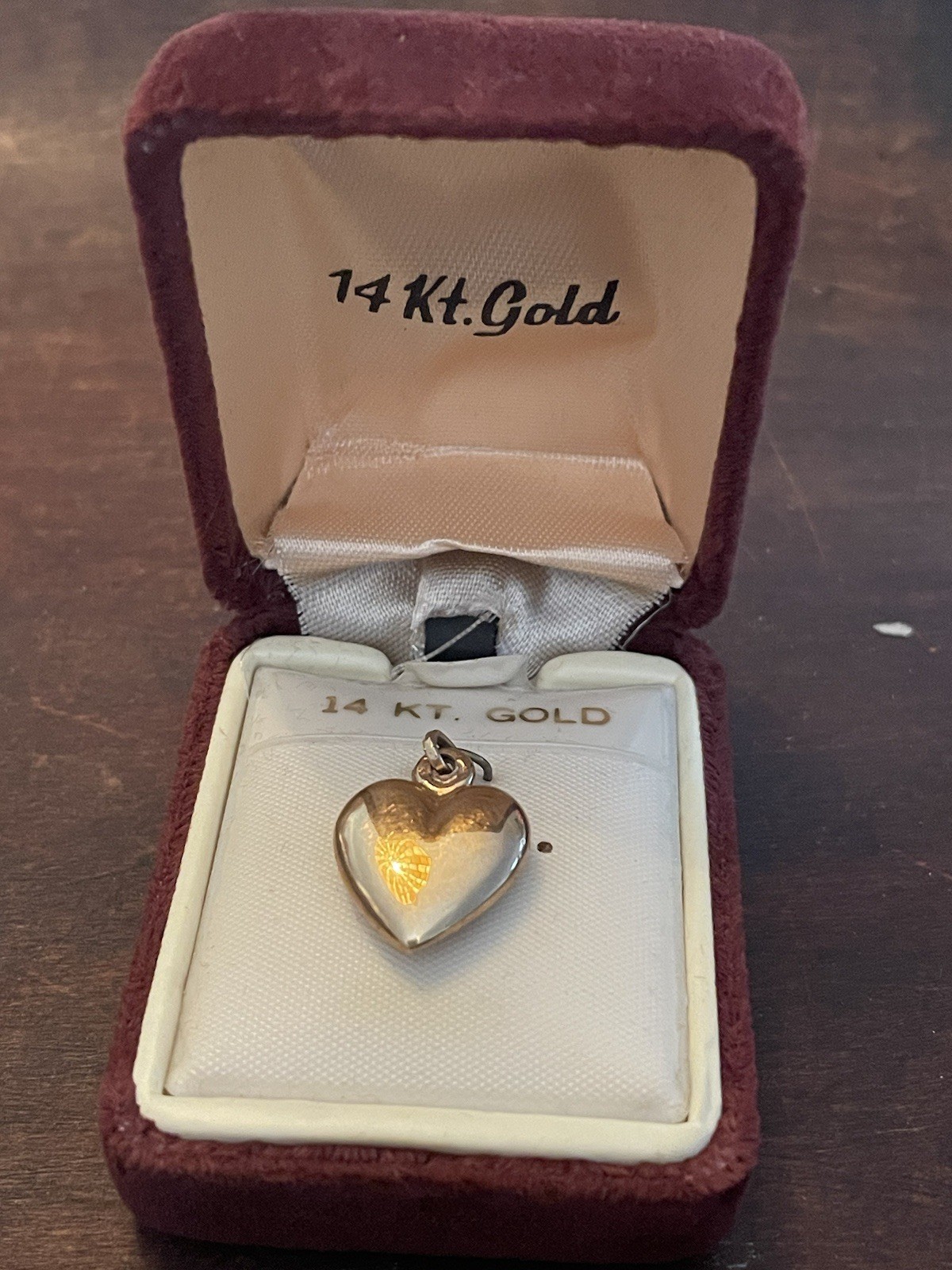 Vintage 14k Rose Gold Puffed Heart Pendant With Velvet Box