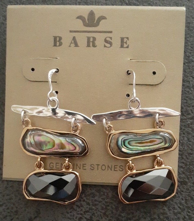 HSN Designer Fine Studio Barse Mixed Metals Abalone Hematite Dangle Earrings