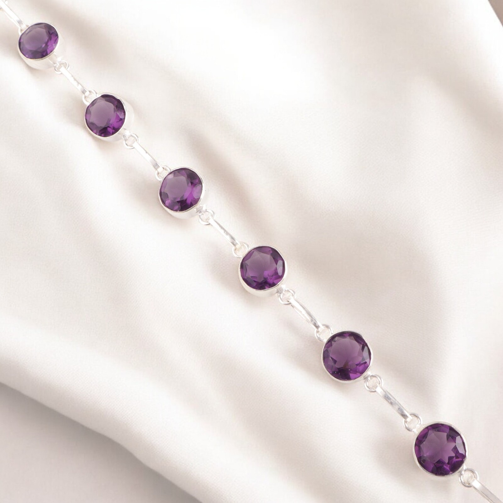 Amethyst Gemstone 925 Solid Silver Unique Jewelry Bracelet Gift For All Occasion