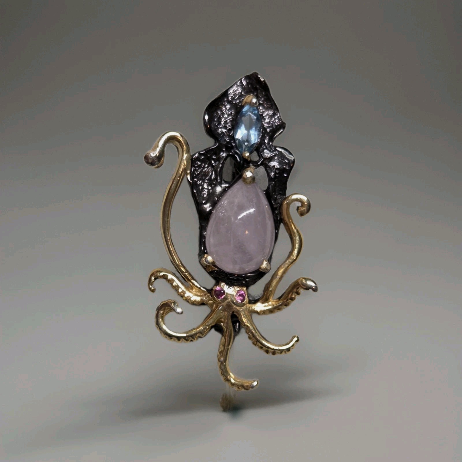 Large Natural Morganite Art Octopus 925 Sterling Silver Brooch Jewelry 1722