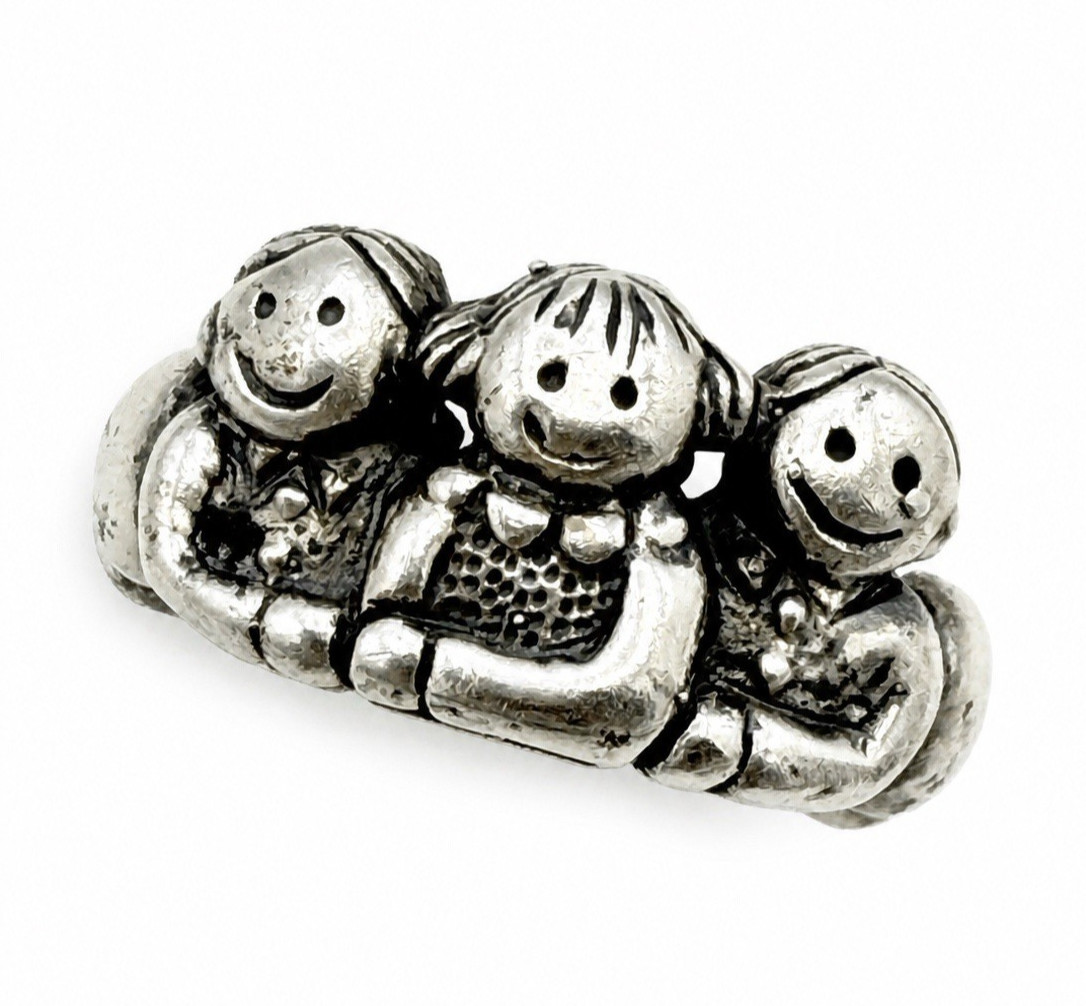 Sterling Silver Family Ring Three Children Kids Girl Boys Size 7 Band