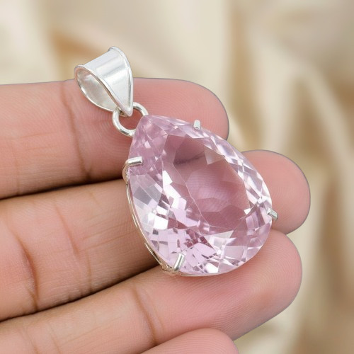 Pink Kunzite Gemstone Silver Pendant 925 Sterling Silver Jewelry Pendant