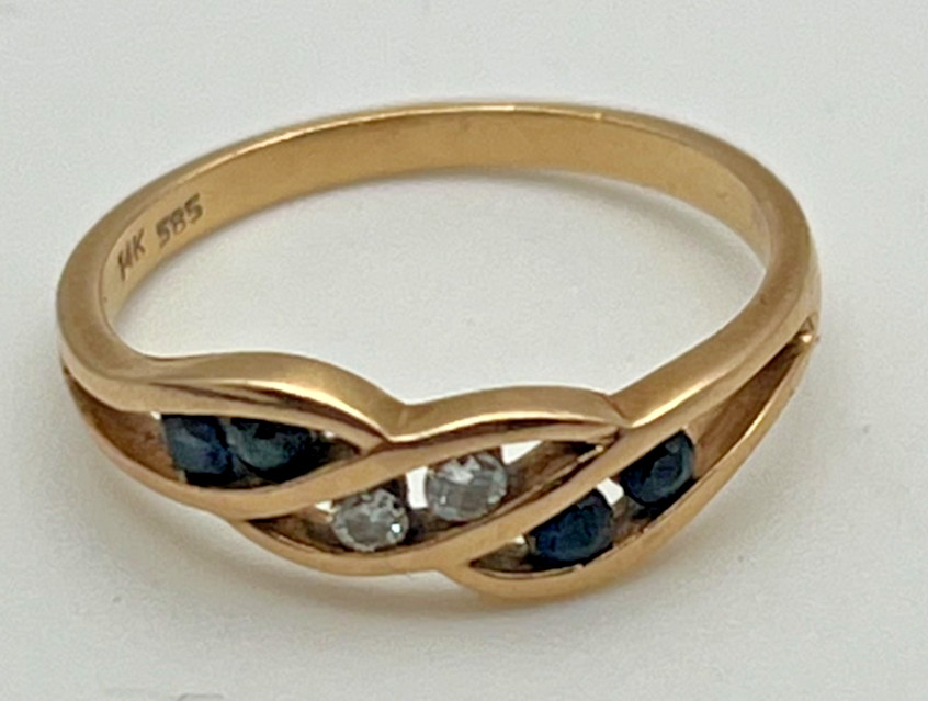 Blue Sapphire Diamond Woven Ring 14k Yellow Gold Size 6.5 2 Grams 585 – Gorgeous