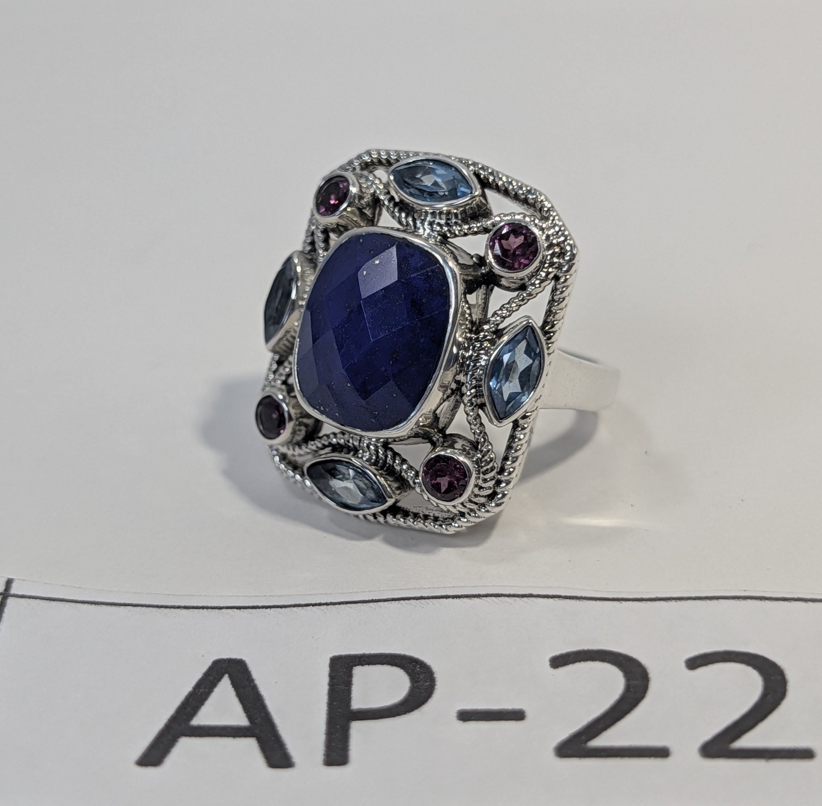 ** (NOS) Nicky Butler 925 Silver Lapis & Multigem Cushion Ring Sz7 (~9g) AP-22