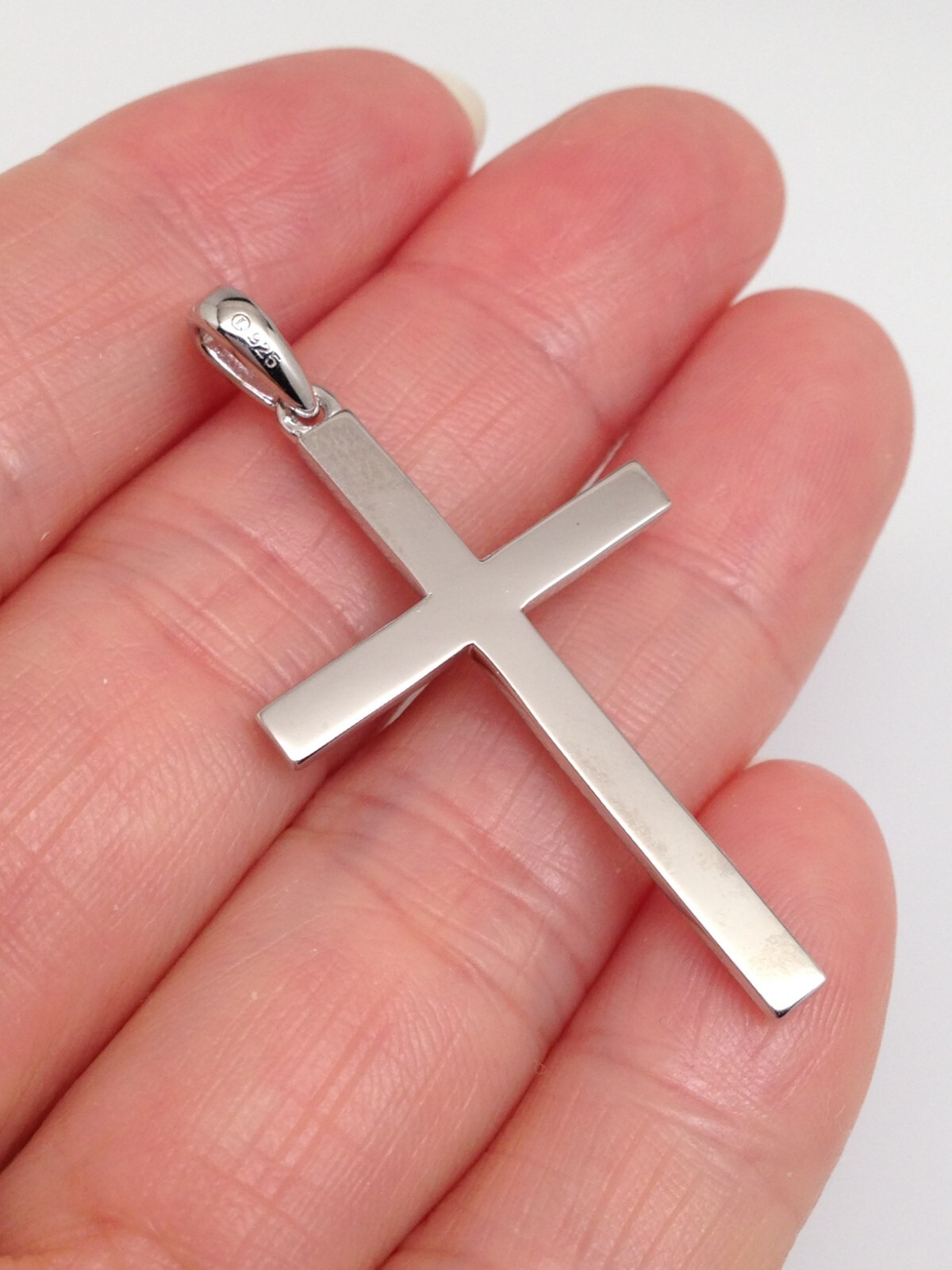 Men 925 Sterling Silver Plain Silver Cross Pendant 33mm(1.30″)/40mm(1.57″)