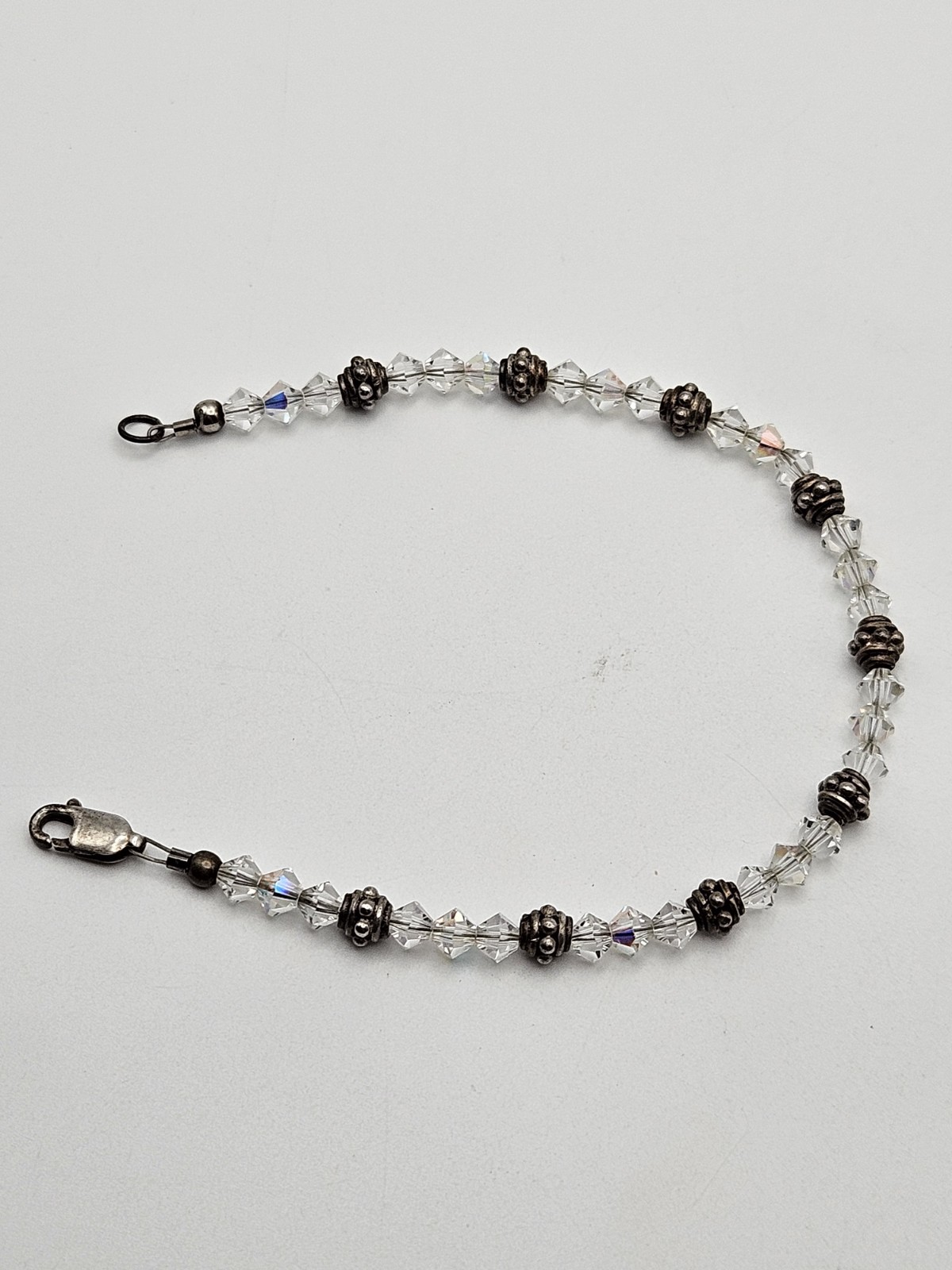 925 Sterling Silver Bracelet Plastic Beads And Silver Size 6.25