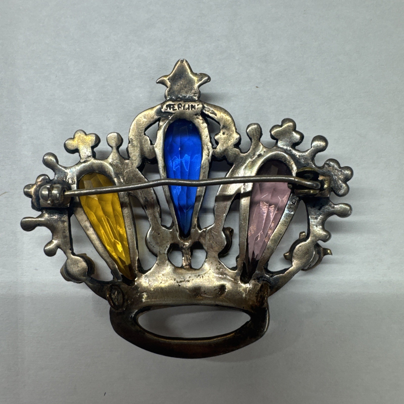 VINTAGE Casted Crown Pure .925 Solid Sterling Silver Pin Brooch Brooche