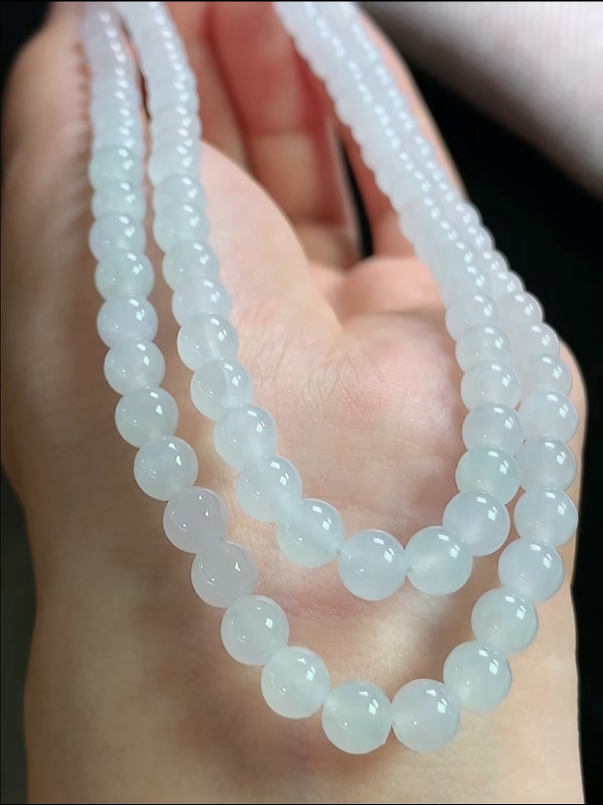 Genuine High Icy White Translucent Jadeite Jade 5.5mm Beads Necklace Grade A