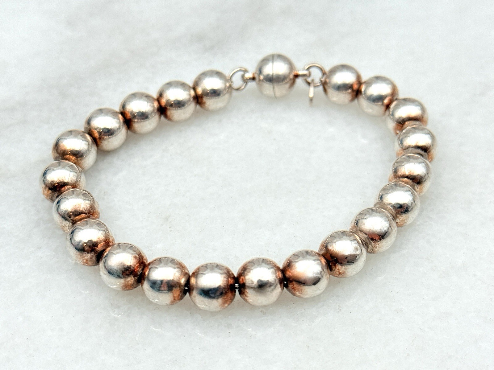 MILOR Italy 925 Sterling Silver Ball Bead Chain Bracelet. Magnetic Clasp. 7.25″