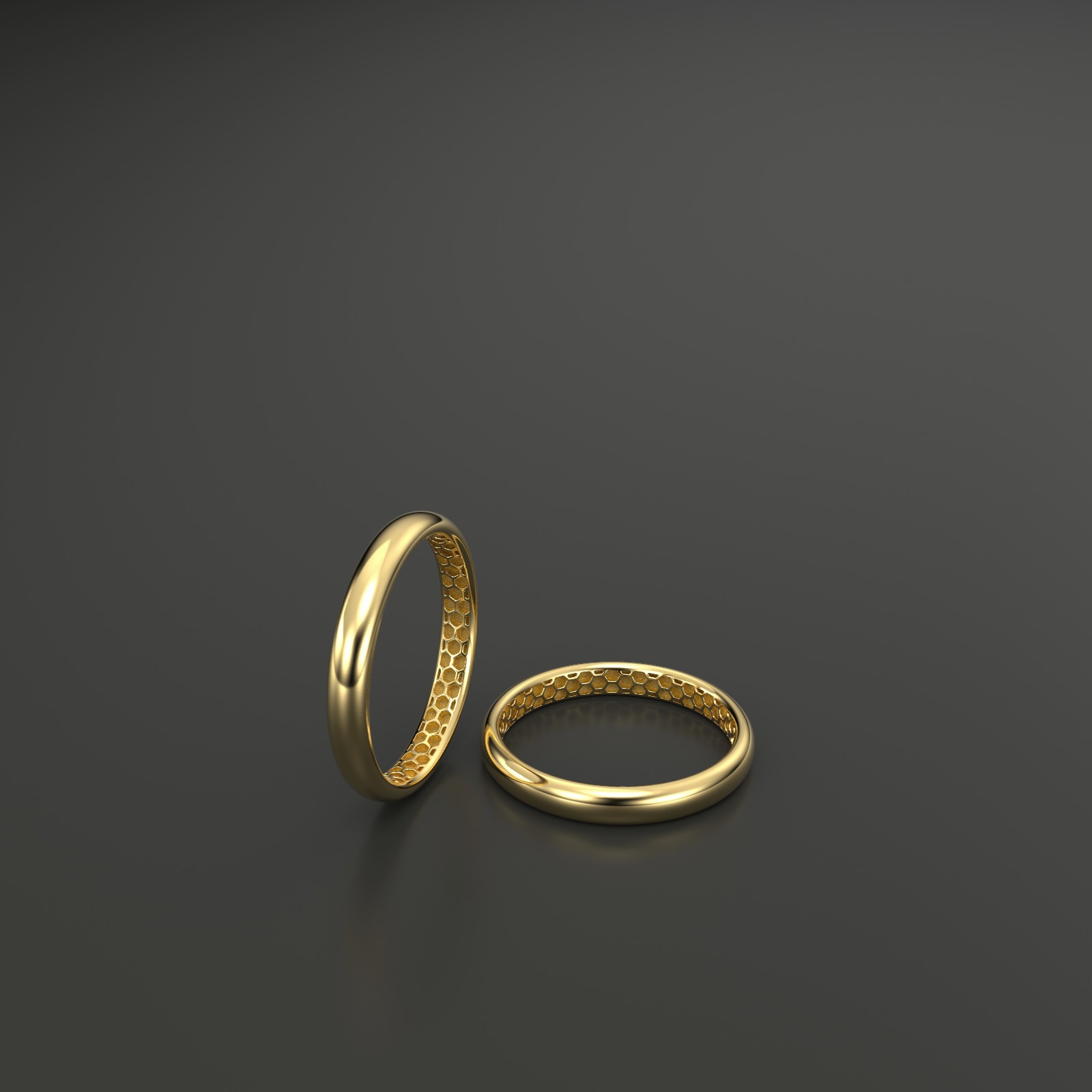 10K Yellow Gold Honeycomb Interior Comfort Fit Ring Modern Wedding Band