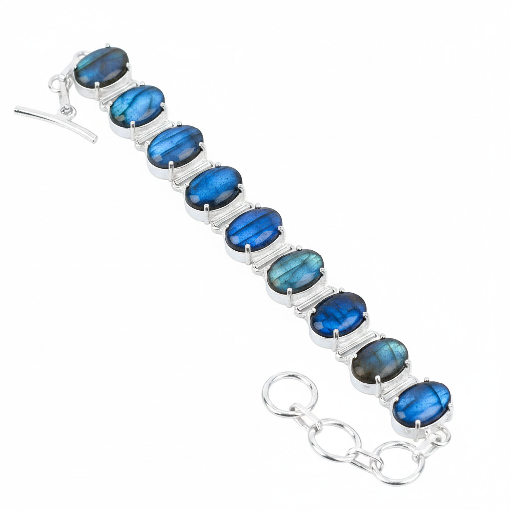 Labradorite Gemstone Handmade 925 Sterling Silver Jewelry Chain Bracelet ADJ