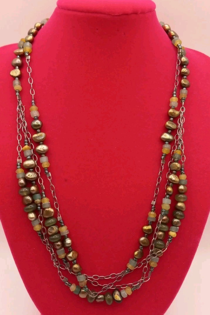 Retired Silpada Sterling 925 Multi-strand Necklace W/stones & Pearls 17in-19in