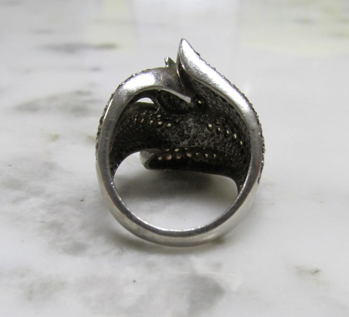 Unknown Stone Sterling Silver Pave Set Statement Ring ~ Size 6.5 ~ 8.3g ~ 4-C355