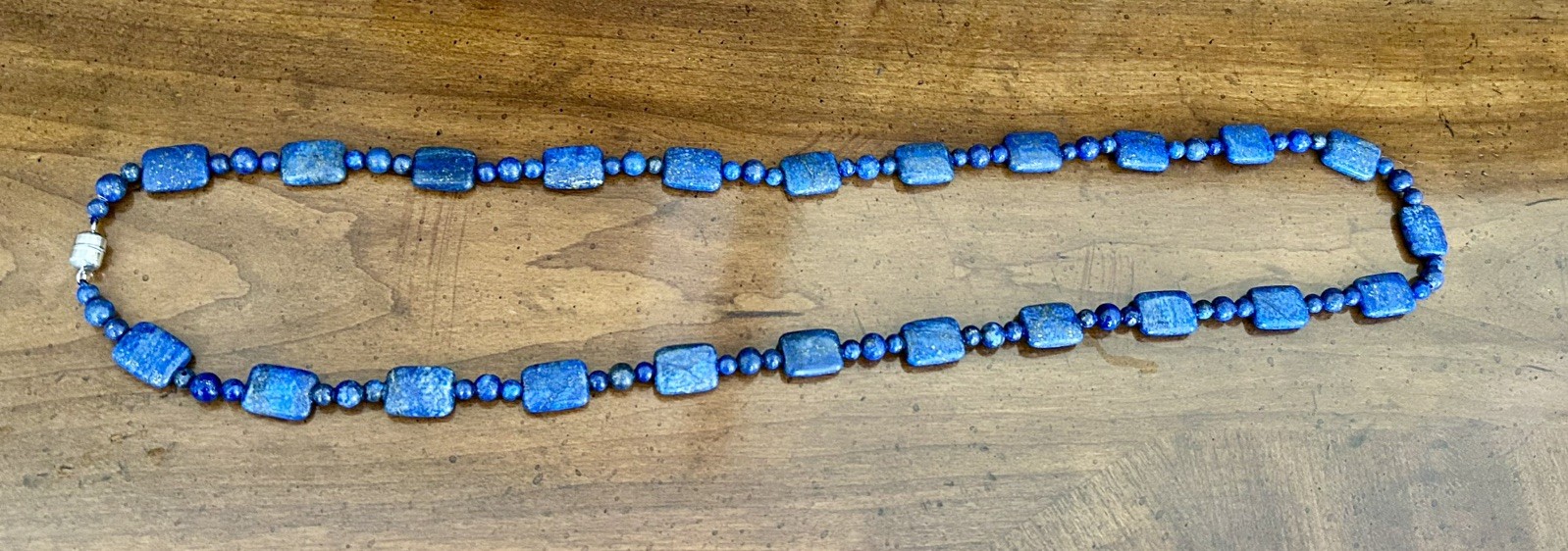 Lapis Lazuli Multi Shape Beaded Necklace with 925 Silver magnetic clasp 38 inch
