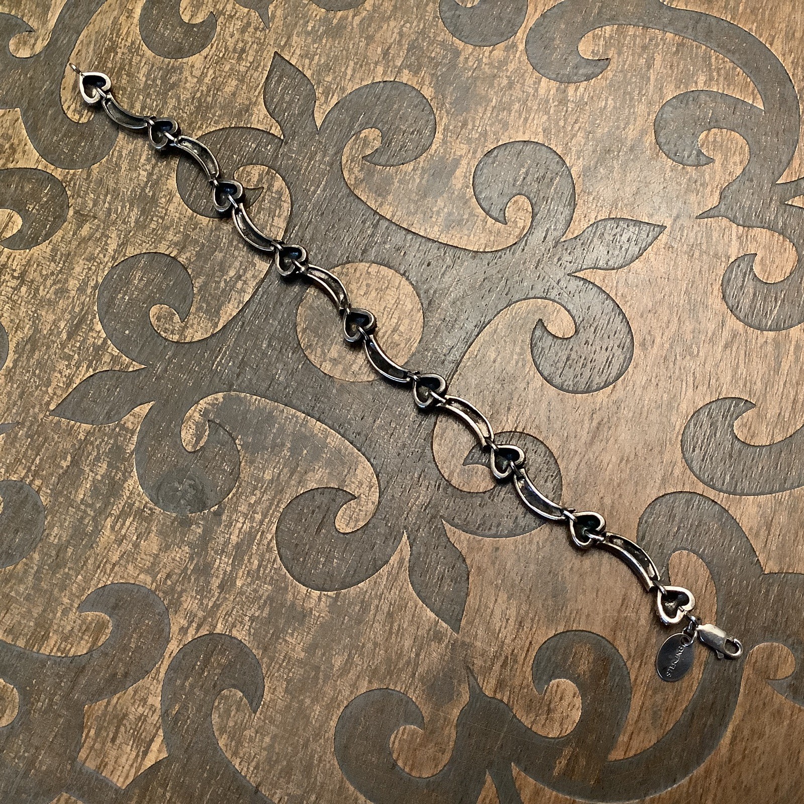 Judith Jack Sterling Silver Marcasite Heart Curved Bar Chain Link Bracelet