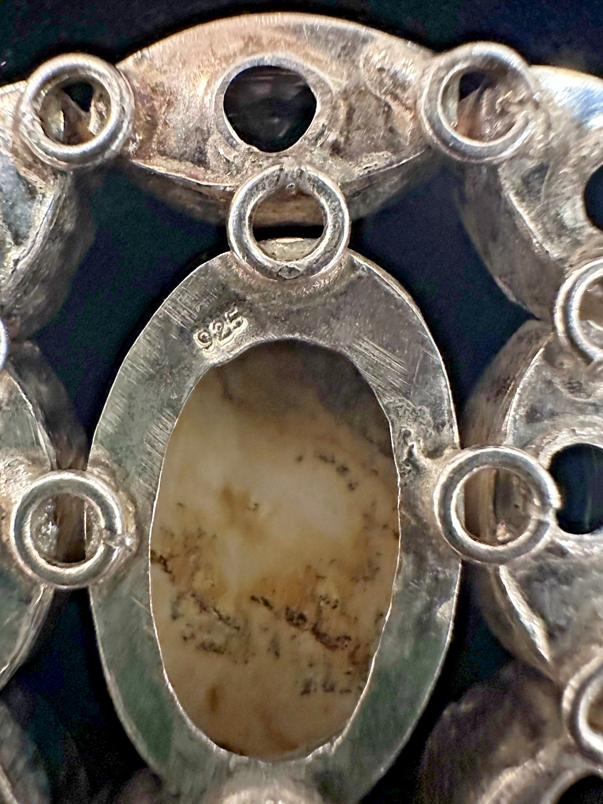 925 Sterling Silver 50g Dendritic Jasper & White Topaz Style Link Bracelet