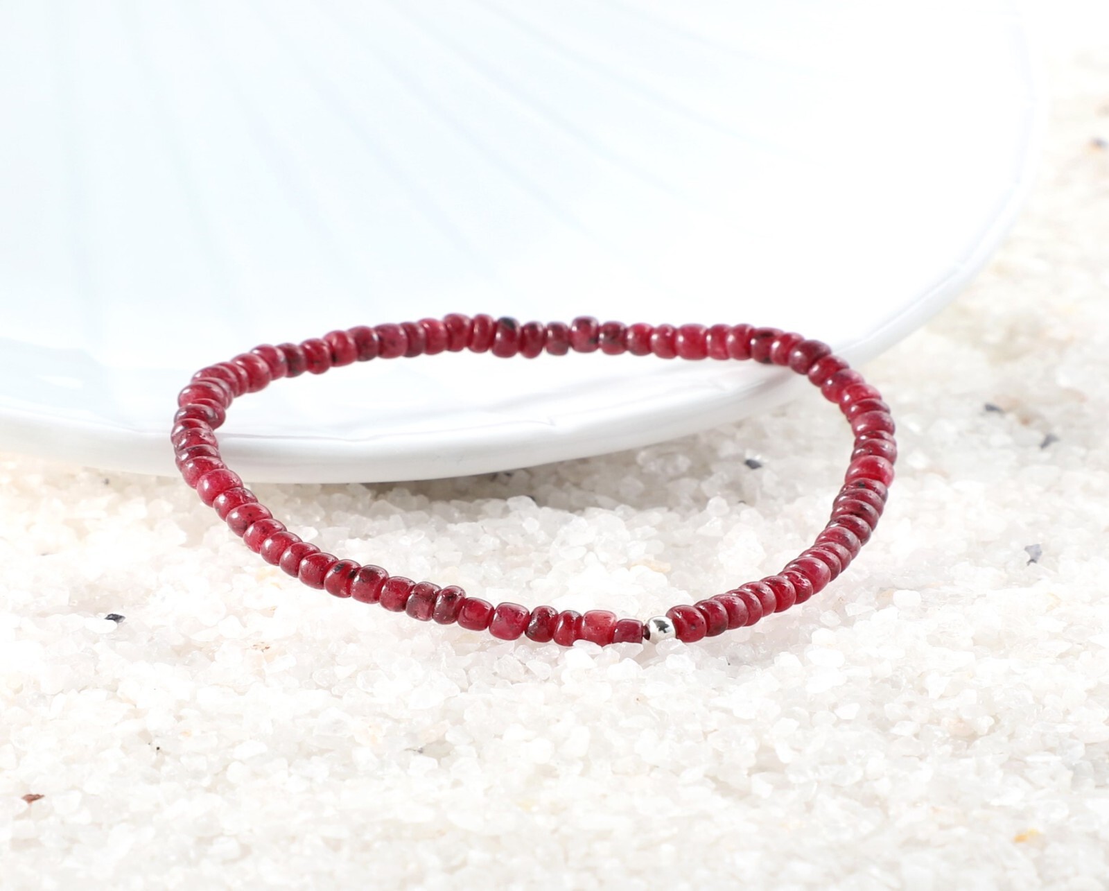 Natural Ruby Stone Bracelet Gemstone Beads Stretchable Bracelet Smooth Roundel