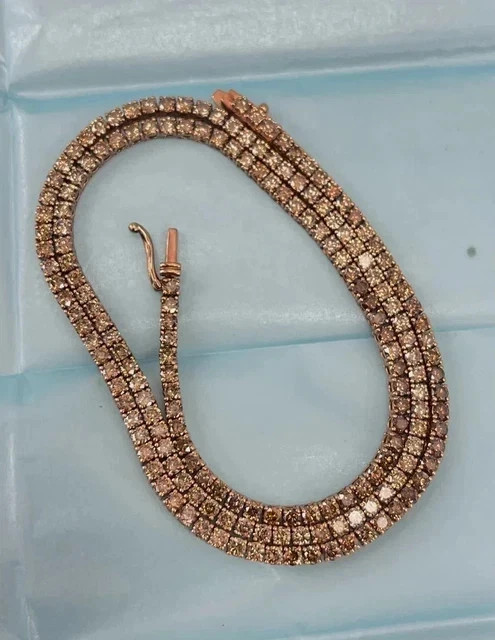 15Ct Round Cut Lab-Created Diamond Women Tennis Necklace 14K Rose Gold Plated