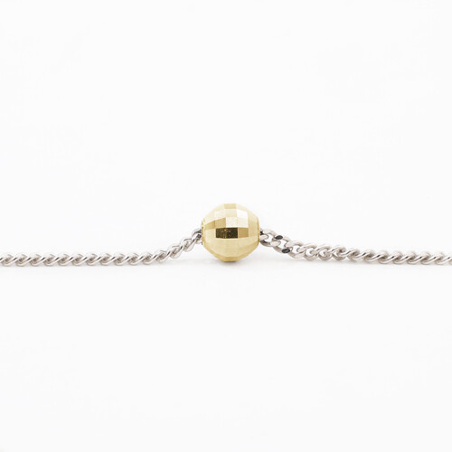 Pt850 Solid Platinum Curb Link Chain Bracelet 9″ Adjustable 18K Gold Mirror Ball
