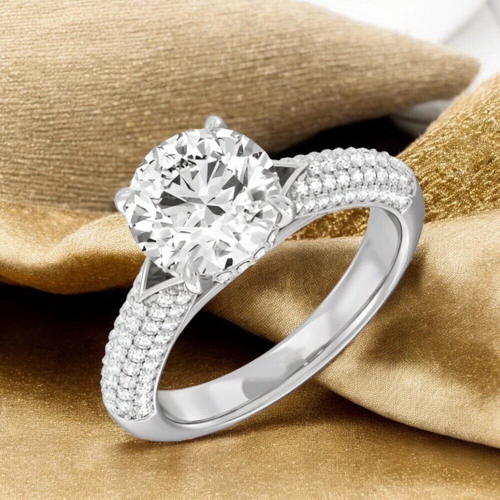 3Ct Round Cut IGI Certified Lab Grown Diamond Wedding Ring 14k White Gold