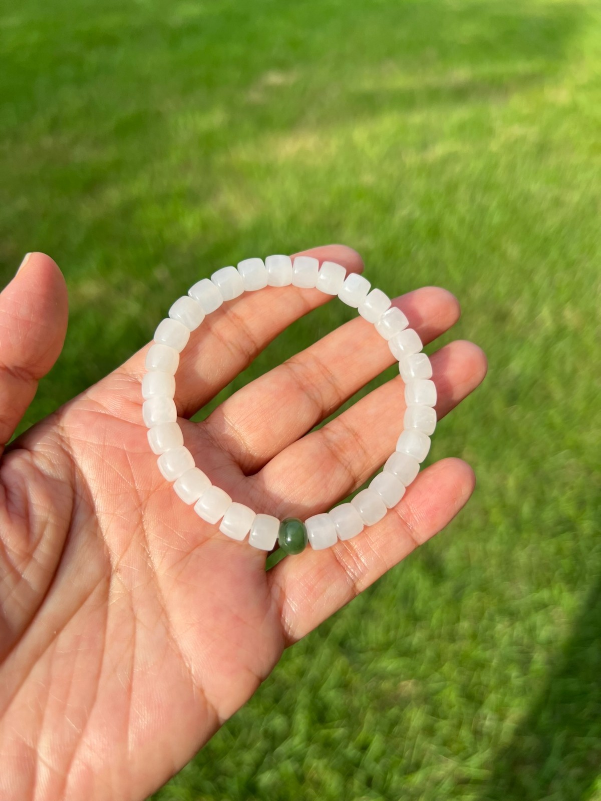 Translucent Genuine White Nephrite Jade 7×5.8mm Bead Bracelet H230 2