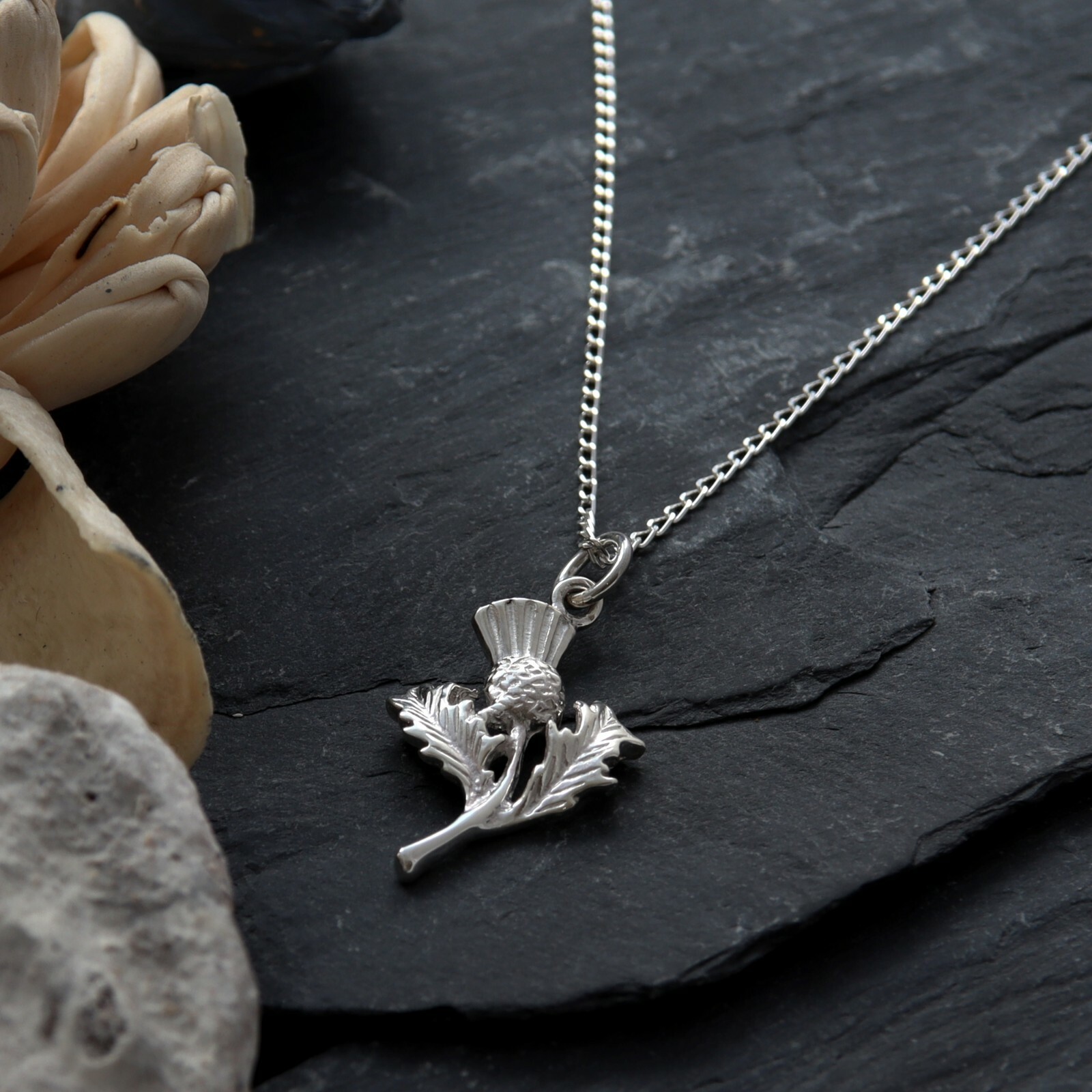 Sterling Silver Thistle Pendant with 18″ Silver Chain & Gift Box