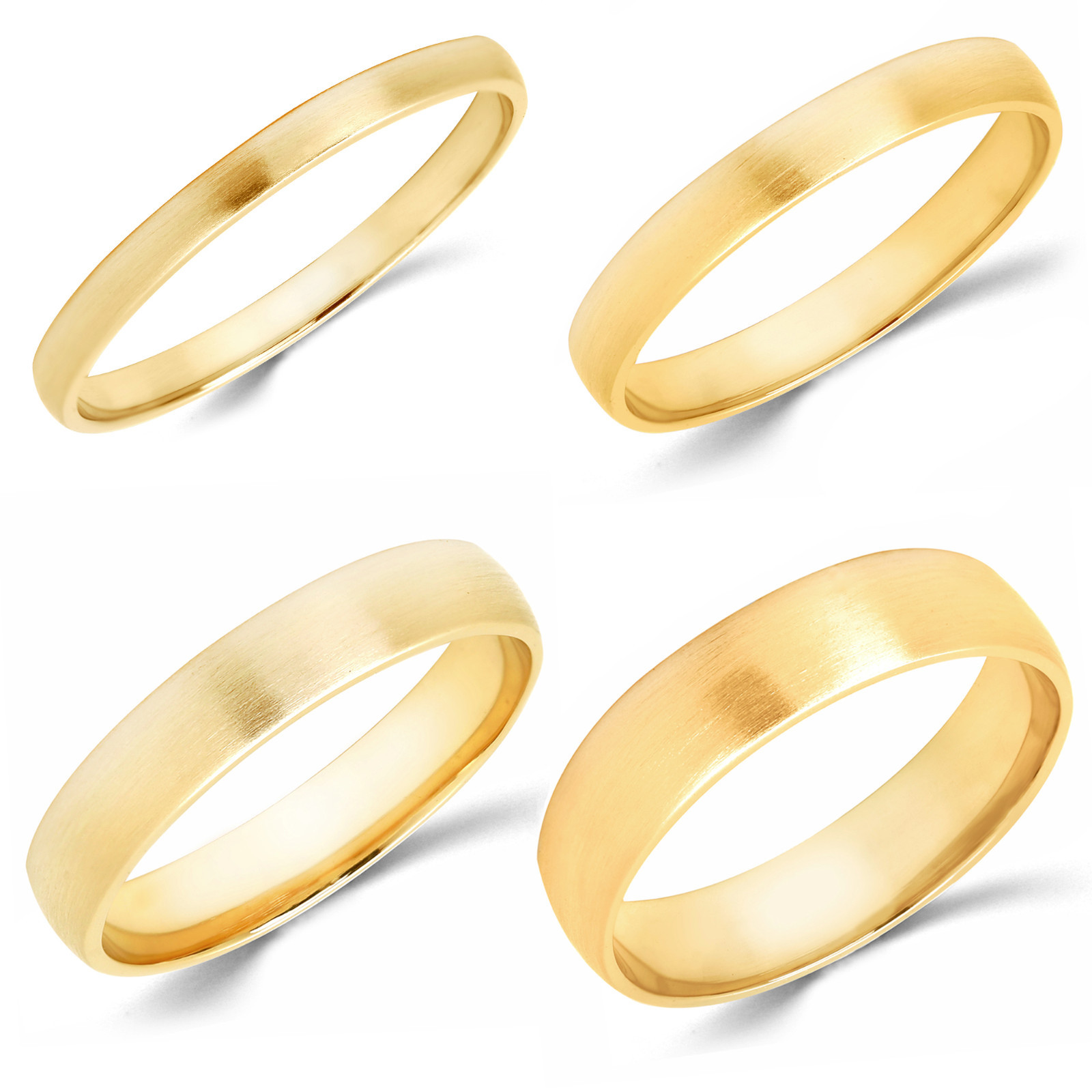 14K Yellow Gold 2mm 3mm 4mm 5mm Brush Comfort Finish Fit Wedding Band Ring
