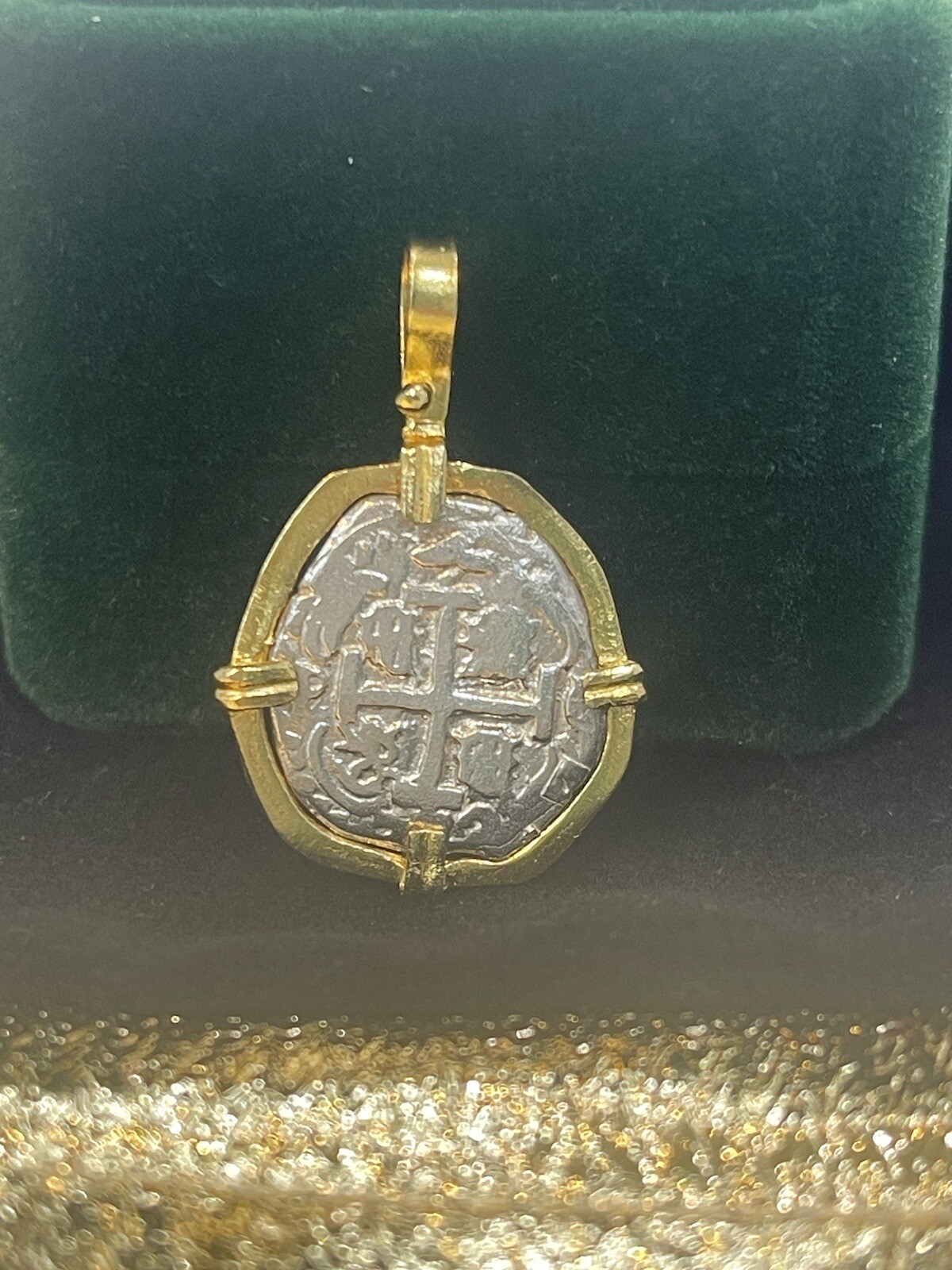 Replica ATOCHA Silver Coin Pendant In 10k Gold Plated Bezel