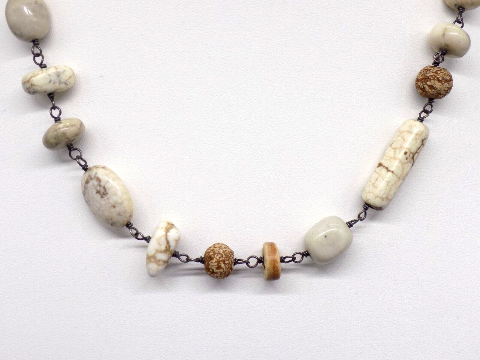 Vintage Silpada Necklace Gemstone African Opal 925 Sterling Silver Beige 16″+ext
