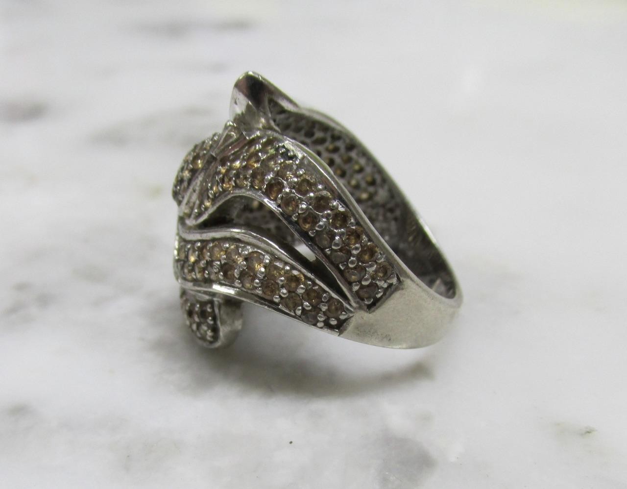Unknown Stone Sterling Silver Pave Set Statement Ring ~ Size 6.5 ~ 8.3g ~ 4-C355
