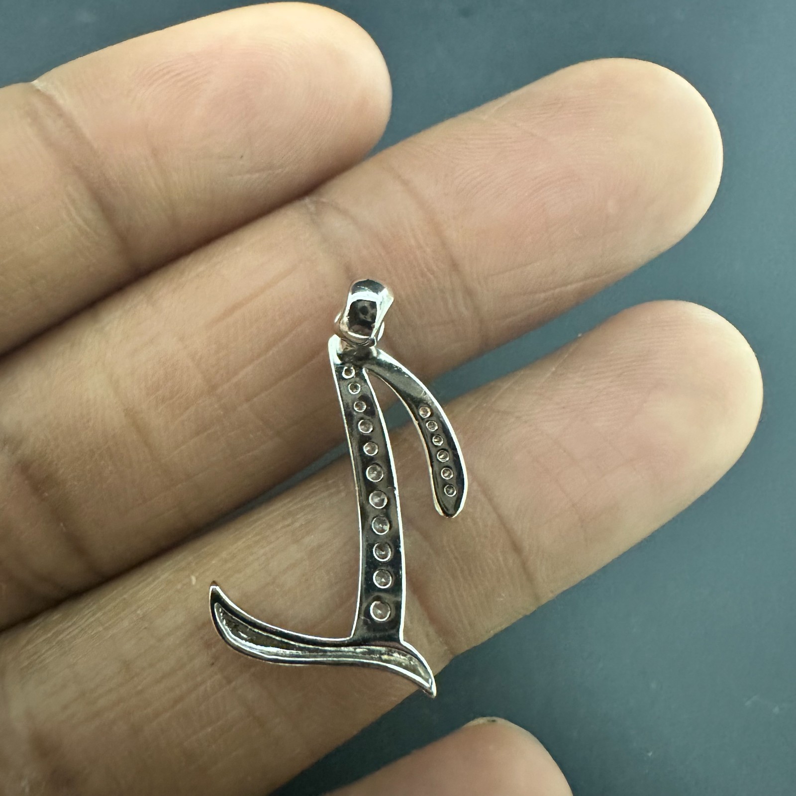 Sterling Silver Initial L Pendant Crystal Accents Signed IBB CN 1 Inch
