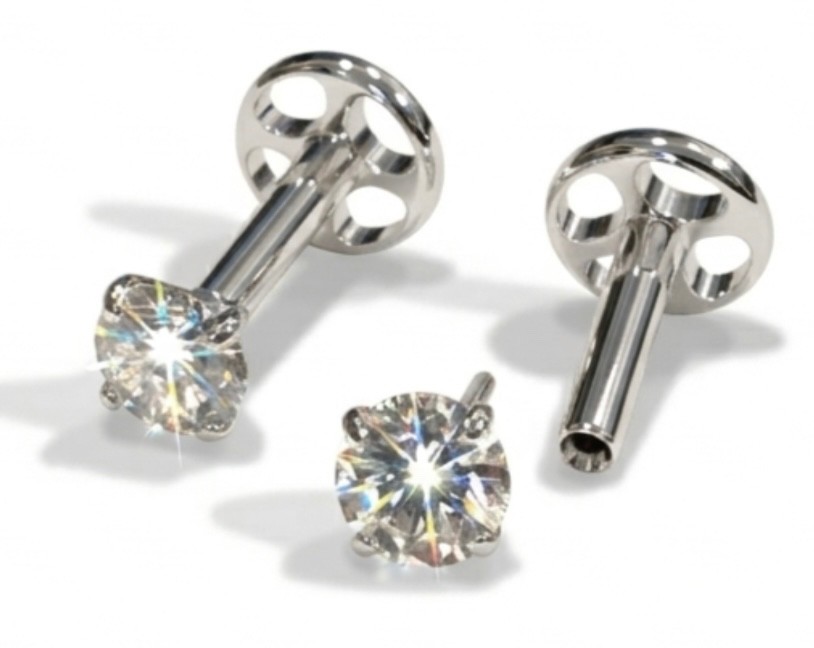 Pair of Lab Grown Diamond Sleep Earrings Flat Back Titanium Stud Studs