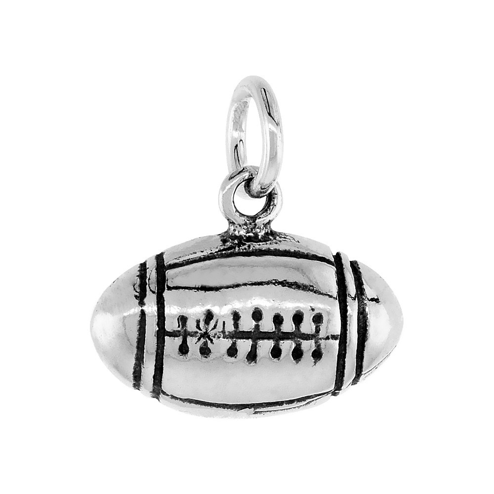 925 Sterling Silver Plain Football Charm Pendant 3/4 (19mm) Inch Tall
